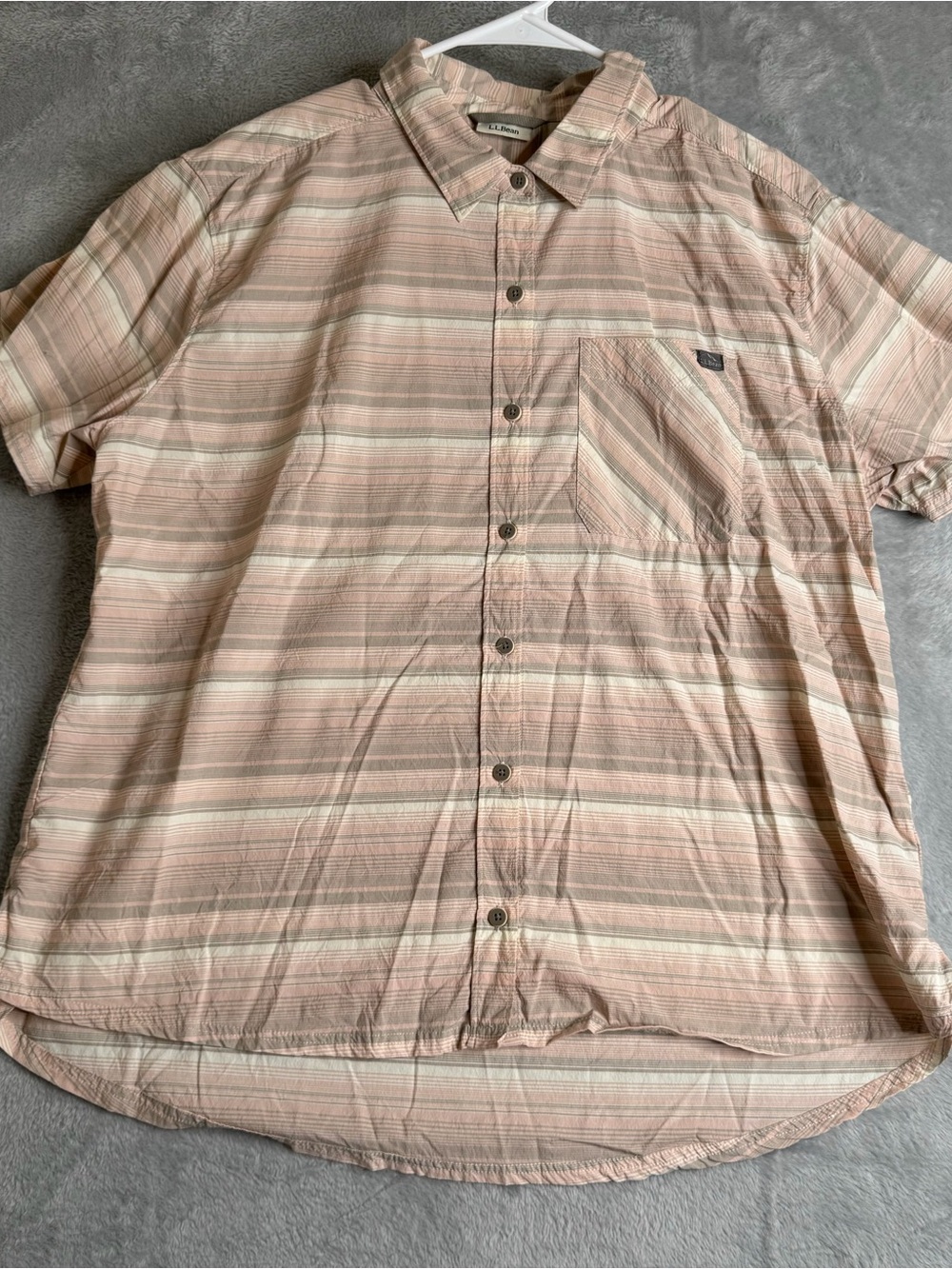 LL Bean Shirt Mens L Pink Stripe Tencel Button Down Lightweight Cooling VTG